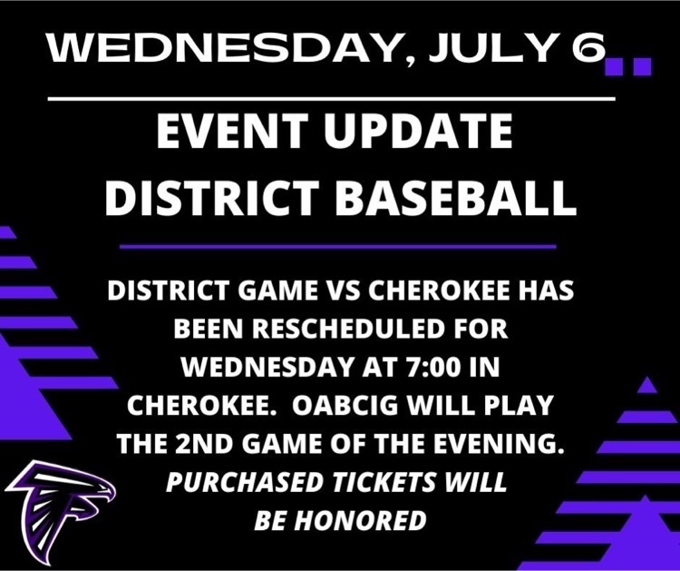 District Baseball Rescheduled 