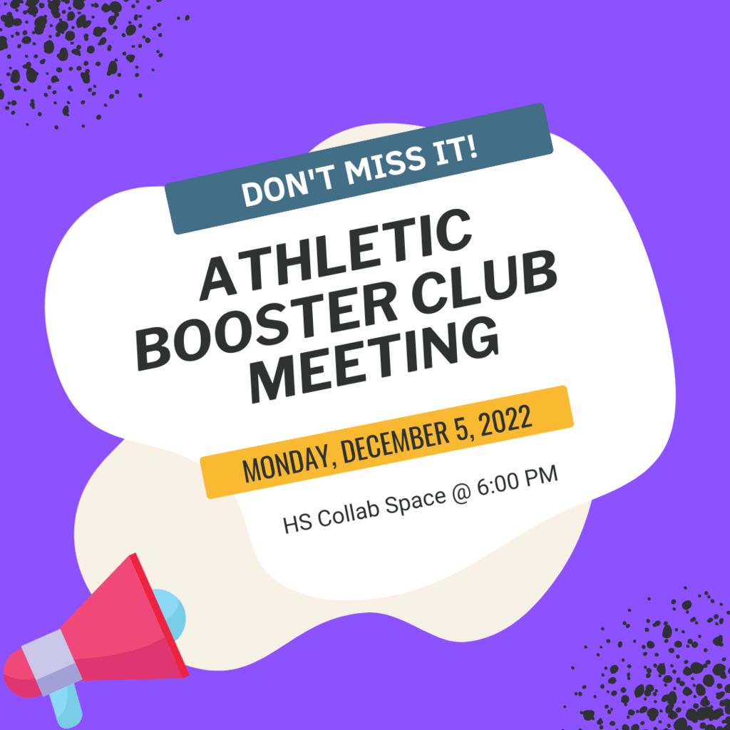 Don't forget to attend the OABCIG Athletic Booster Club Meeting Monday, December 5, 2022 @ 6:00 PM in the HS Collab Space